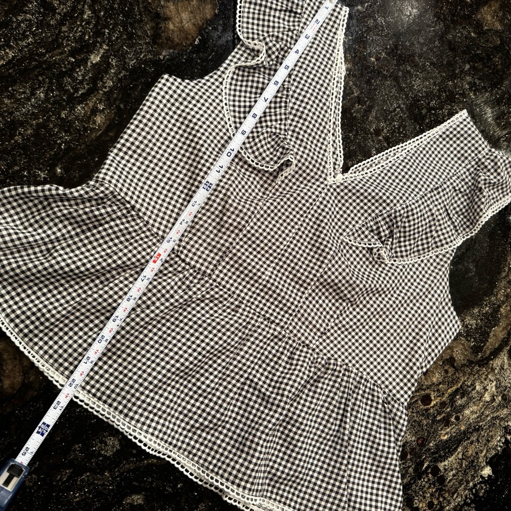 Nanette Lepore Black and White Gingham Ruffle Top Size L - Picture 7 of 8